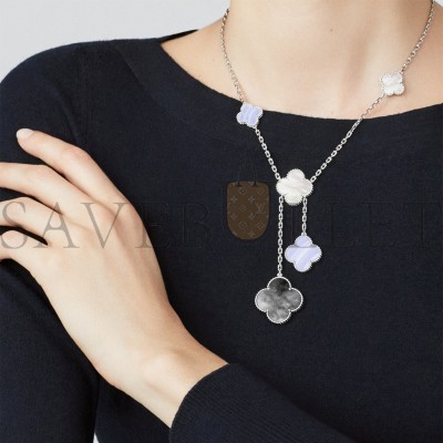 VAN CLEEF ARPELS MAGIC ALHAMBRA NECKLACE, 6 MOTIFS - WHITE GOLD, CHALCEDONY, MOTHER-OF-PEARL  VCARN18900